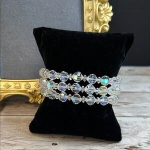 Vintage 3 Strand Crystal Aurora Borealis Bracelet